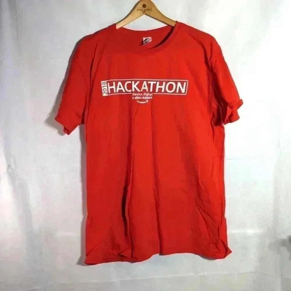 2018 Hackathon Red Tshirt Amazon logo Gildan soft style sz XL